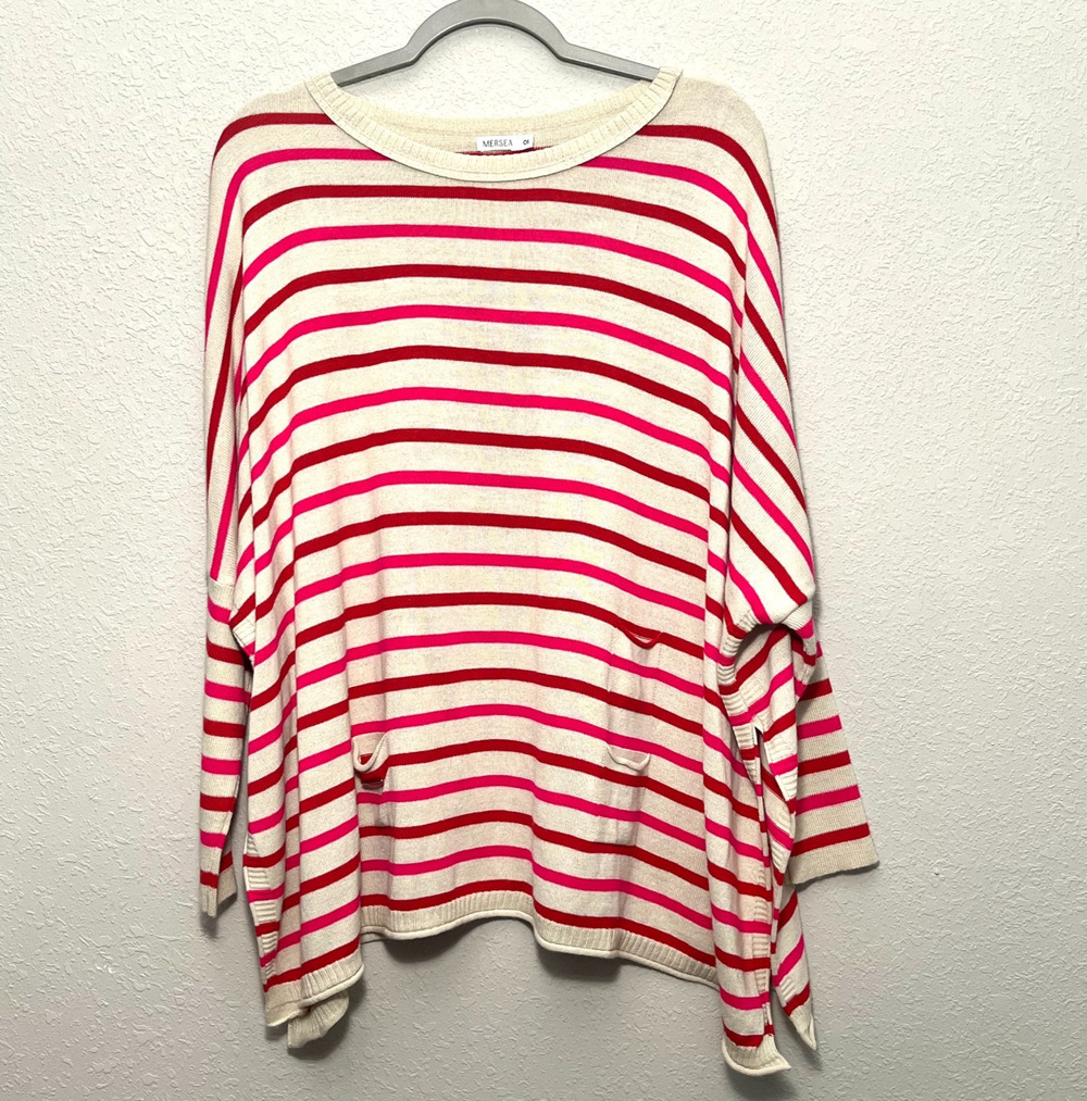 Mersea Women Pink Stripe Catalina Tunic Sweater OS Oversized Travel Layering